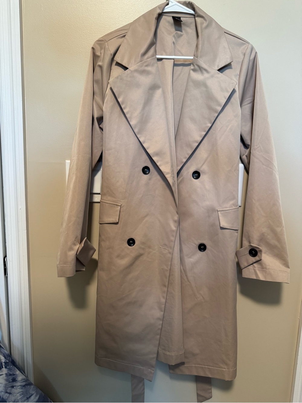 SHEIN Double-Breasted Trench Coat in Taupe